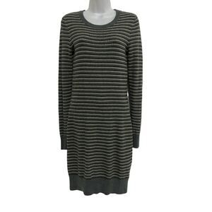 French Connection Gray Blue Gold Black Striped Knit Sweater Dress Women's Size 6